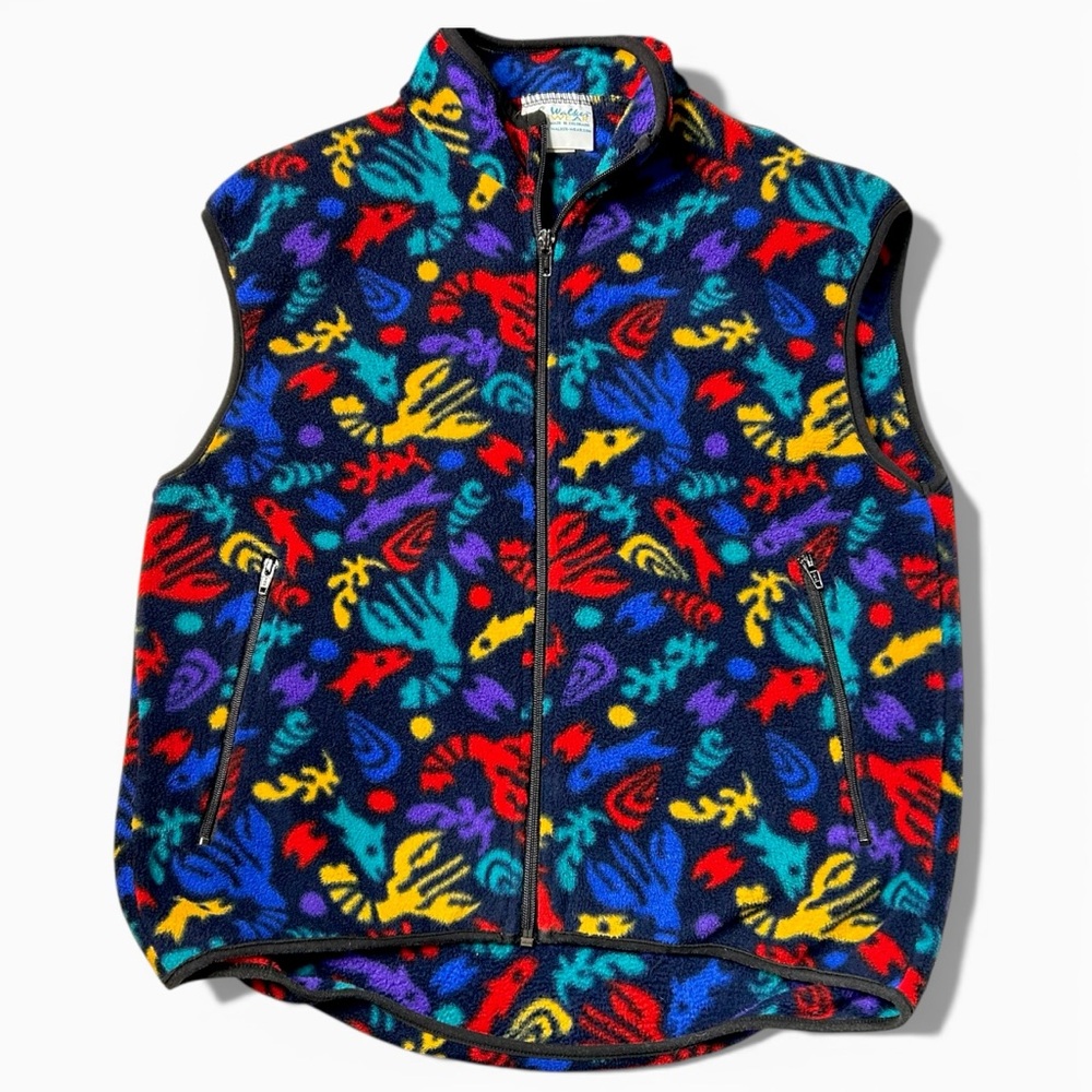Vintage Walker Wear 90s Fleece Vest Abstract Geometric Print USA Made Small